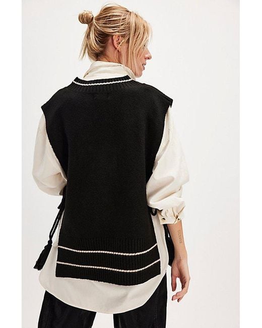 Free People Black All Star Stripe Poncho Jacket
