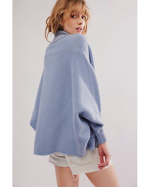 Free People Blue Everyday Cocoon Poncho Jacket