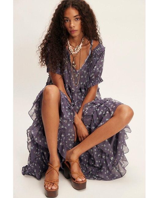 chinese dress ladies Women's Free People Morning Meadows Maxi Dress Large Pastel Blue Combo