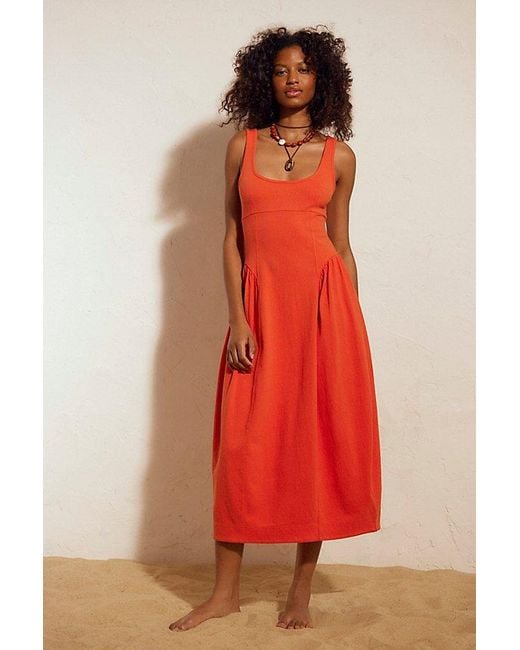 free-est Red Elsa Cotton Midi Dress By