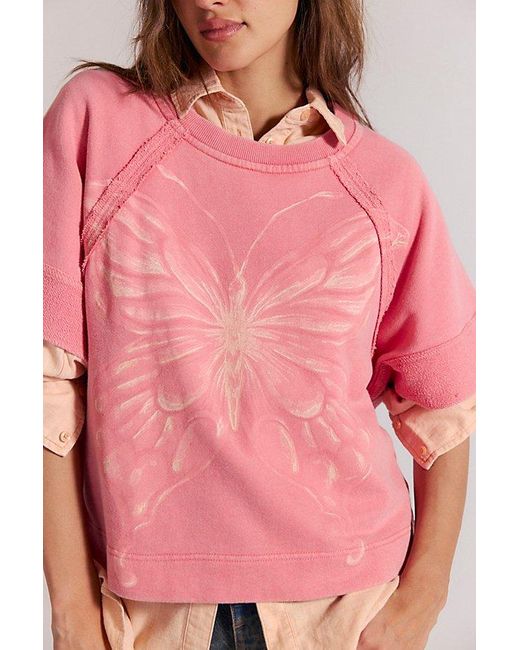 Free People Pink Dahlia Short Sleeve Pullover