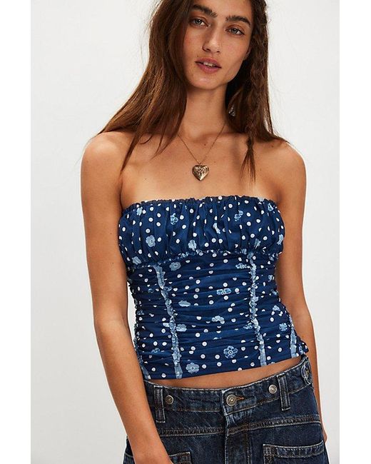 Free People Blue Scottie Printed Tube Top