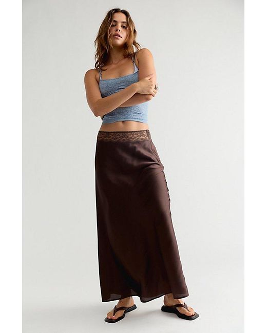 Free People Brown Valeria Midi Slip Skirt