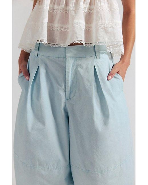 Free People Blue Gardenia Wide-Leg Cropped Cotton Trousers