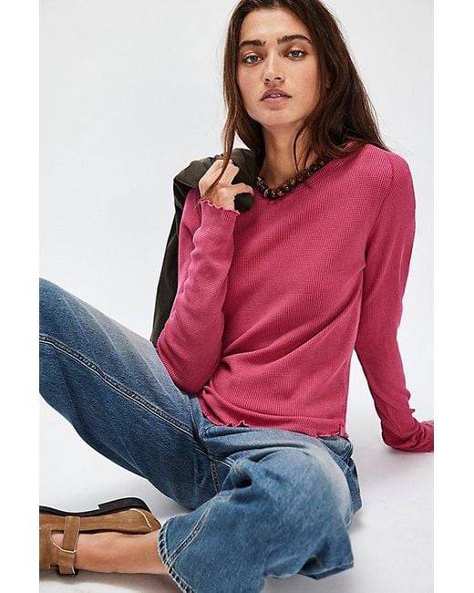 Free People Red Easy Does It Long Sleeve Tee