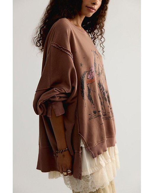 Free People Brown We The Free Graphic Camden Pullover