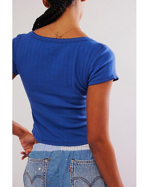 Free People Blue End Game Pointelle Baby Tee