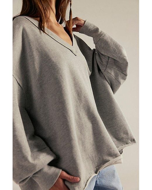 Free People Gray Venice V-Neck Sweatshirt