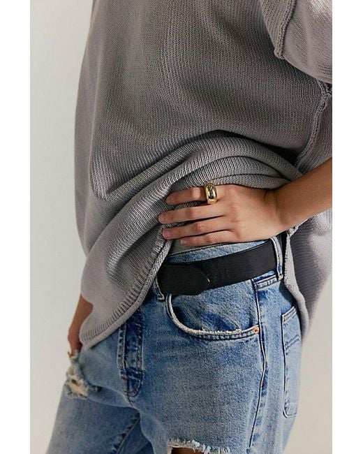 Free People Gray Ella Roll-Neck Cotton Knit Sweater