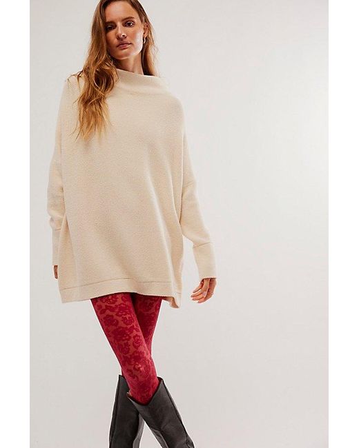 Free People Red Floral Lace Vine Tights At In Ruby
