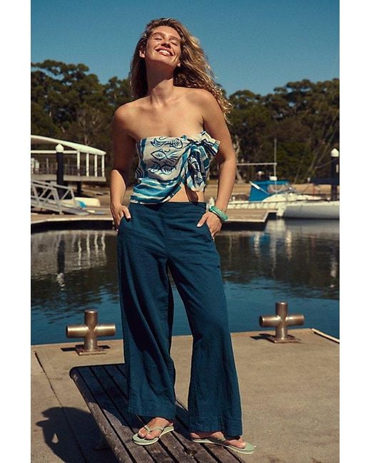 Free People Demi Cotton-Linen Pants in Blue | Lyst