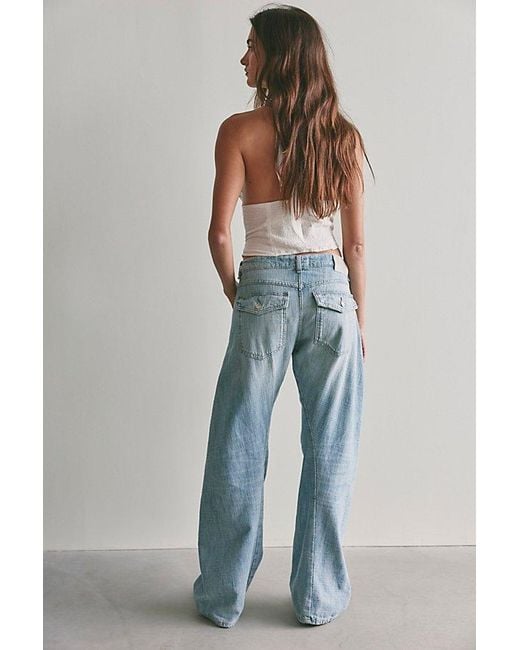 Free People Blue Highland Low-Rise Twisted Bowed Jeans