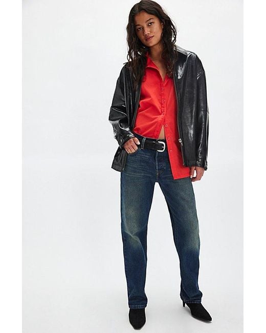 Free People Red Hallie French Cuff Shirt