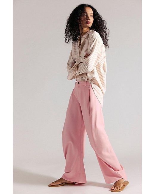 Free People Pink Spotlight Pinstripe Barrel Trousers