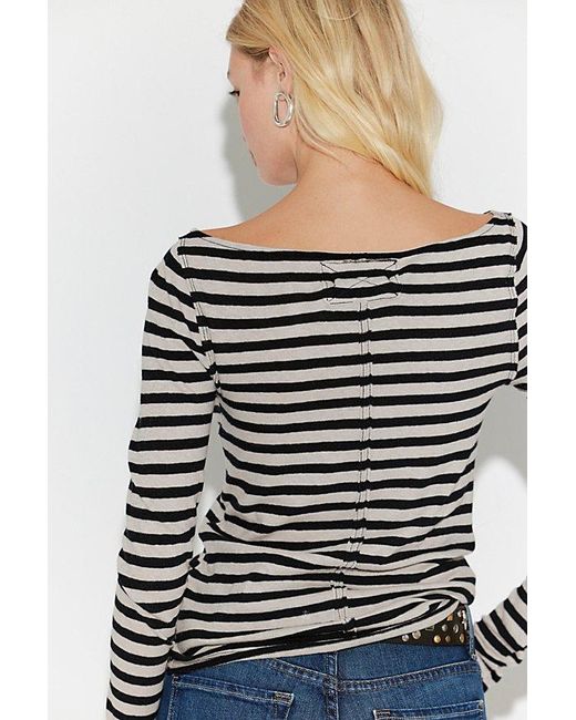 Free People Gray Most Loved Striped Long Sleeve