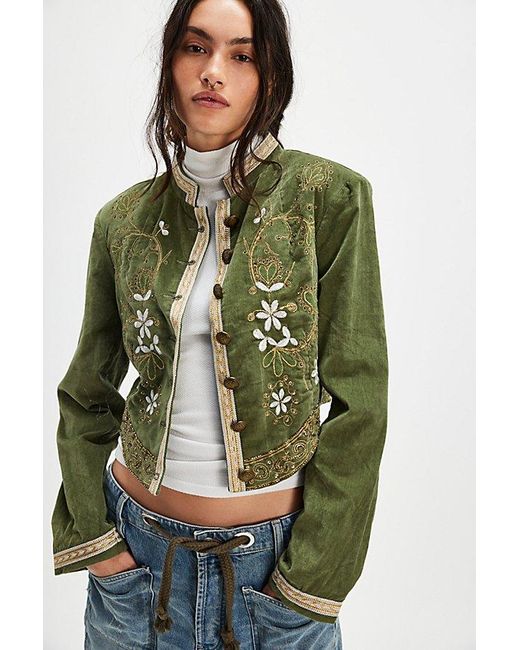 Free People Green Abby Band Jacket At In Olive, Size: Xs