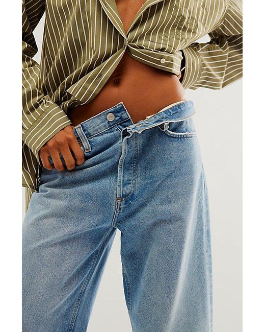 Agolde Blue Low-rise Baggy Jeans At Free People In Libertine, Size: 30