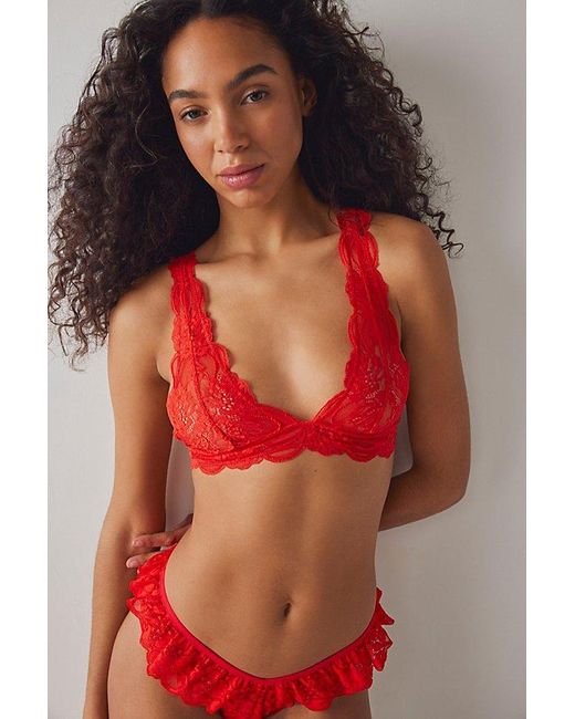 Intimately By Free People Red Last Dance Lace Plunge Bralette