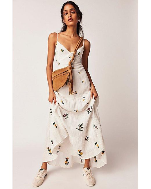 Free People Gray Hibiscus Tiered Maxi Dress At In Ivory, Size: Small