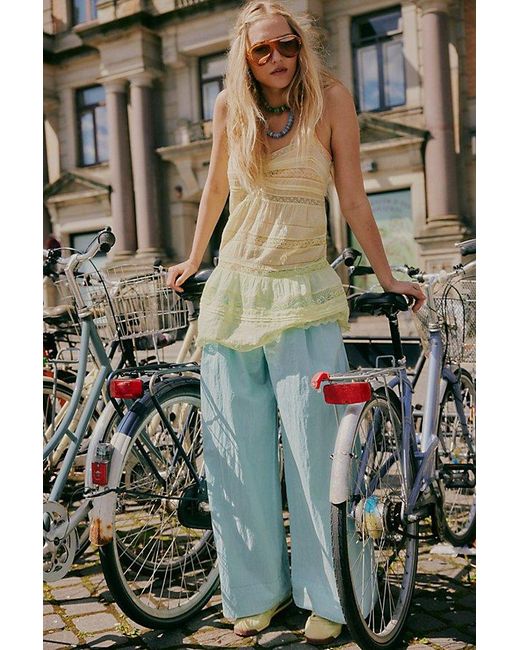 Free People Paige Pleated Pull-On Trousers in Blue | Lyst