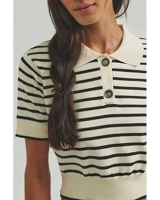 Free People Brown Perfect Striped Polo