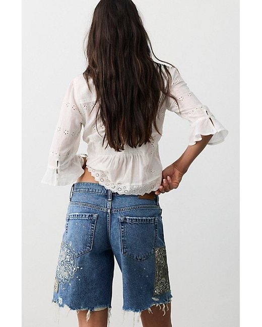 Free People Blue We The Free Reverie Patchwork Shorts
