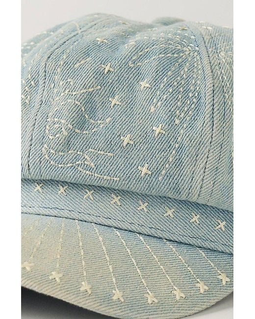 Free People Blue Denim Embroidered Cadet Hat