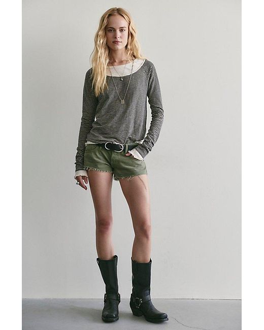 Free People Gray Two's A Charm Stripe Long Sleeve Top