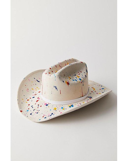 Free People White Paint Splatter Cowboy Hat
