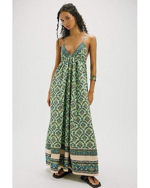 Free People Green Sorrento Stroll Printed Maxi Dress