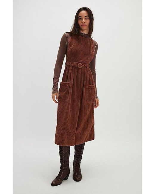 Free People Brown The Other Side Corduroy Midi Dress