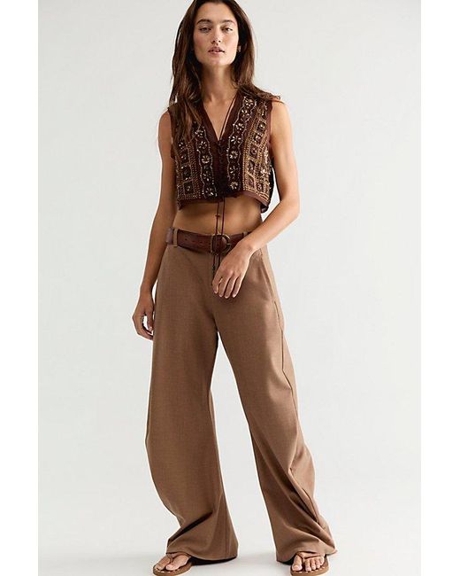 Free People Brown Sun Kissed Embellished Vest Jacket