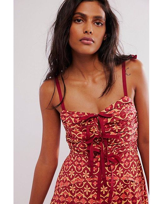 Free People Red Palma Printed Midi Dress