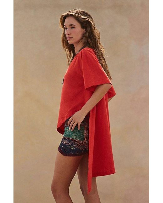 free-est Red Alina Cotton-Linen Short-Sleeve Top By