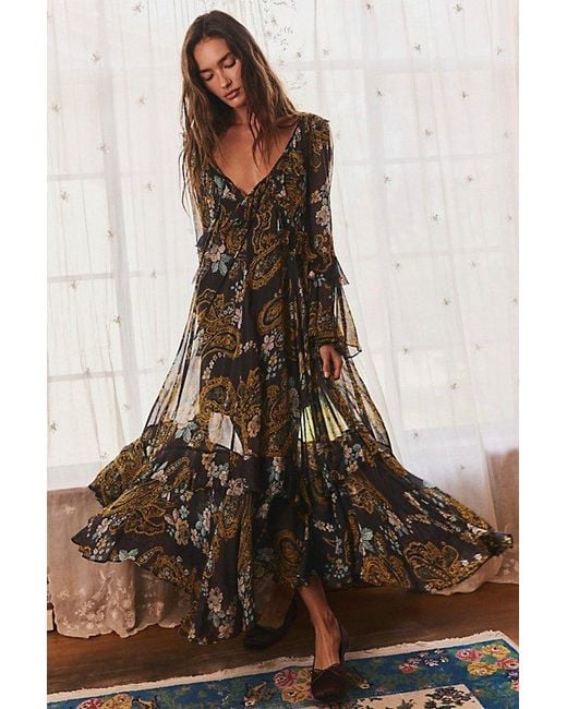 Free People Brown Paisley Petals Maxi Dress