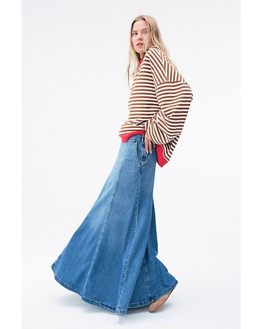 Free People Blue We The Free Catch The Sun Denim Maxi Skirt