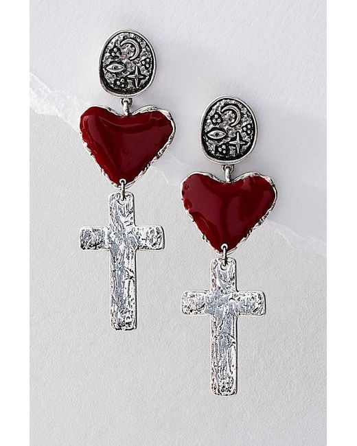 Free People White Bleeding Heart Dangles At In Silver Red