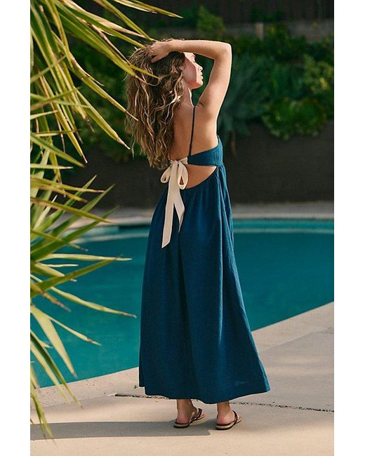 free-est Green Sandshell Linen Halo Babydoll Midi Dress By