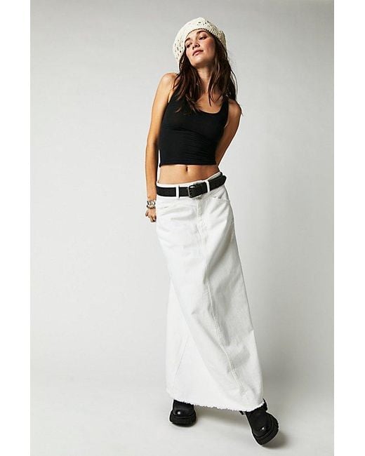 Free People Natural Come As You Are Denim Maxi Skirt At Free People In Daisy White, Size: Us 0