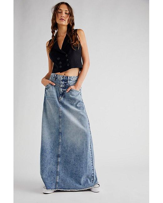 Free People Blue Come As You Are Denim Maxi Skirt At Free People In Medium Indigo, Size: Us 0