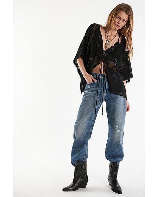 Free People Black Willow Tie Front Cape Top