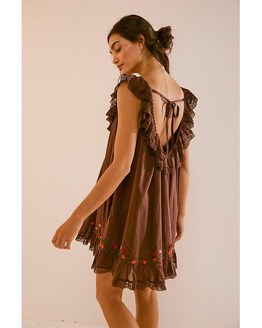 Free People Brown Buttercup Embroidered Mini Dress