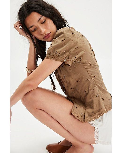 Free People Brown Belle Eyelet Blouse