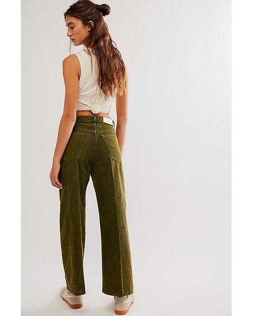 Re/done Green High-Rise Wide-Leg Cropped Jeans
