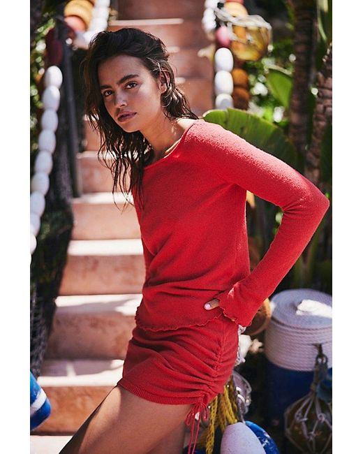 Free People Red Cabo Sweater Skirt Set