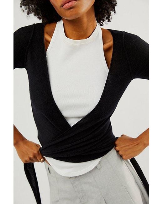 Free People Black Cashmere Reversible Wrap Sweater