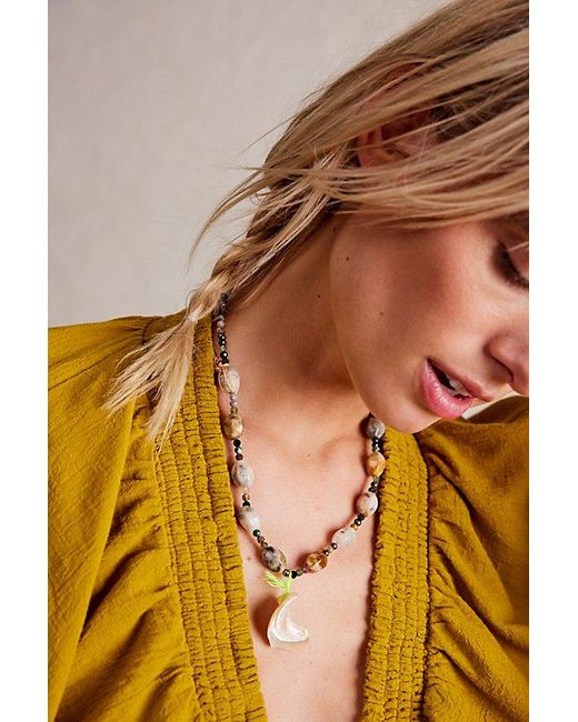 Free People Green Washed Ashore Pendant Strand Necklace