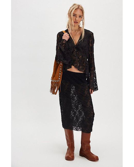 Free People Black Whispering Love Lace Top
