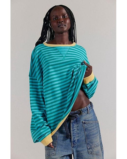 Free People Blue We The Free Classic Striped Oversized Crewneck