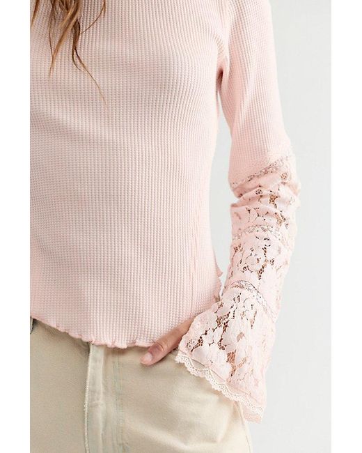 Free People Natural Amber Lace Cuff Long Sleeve Top